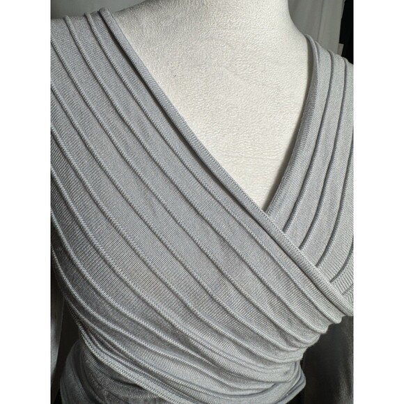 Vintage Guess Cross Front Long Sleeves Rib Knit Wrap Sweater Baby Blue Cropped - Picture 2 of 11